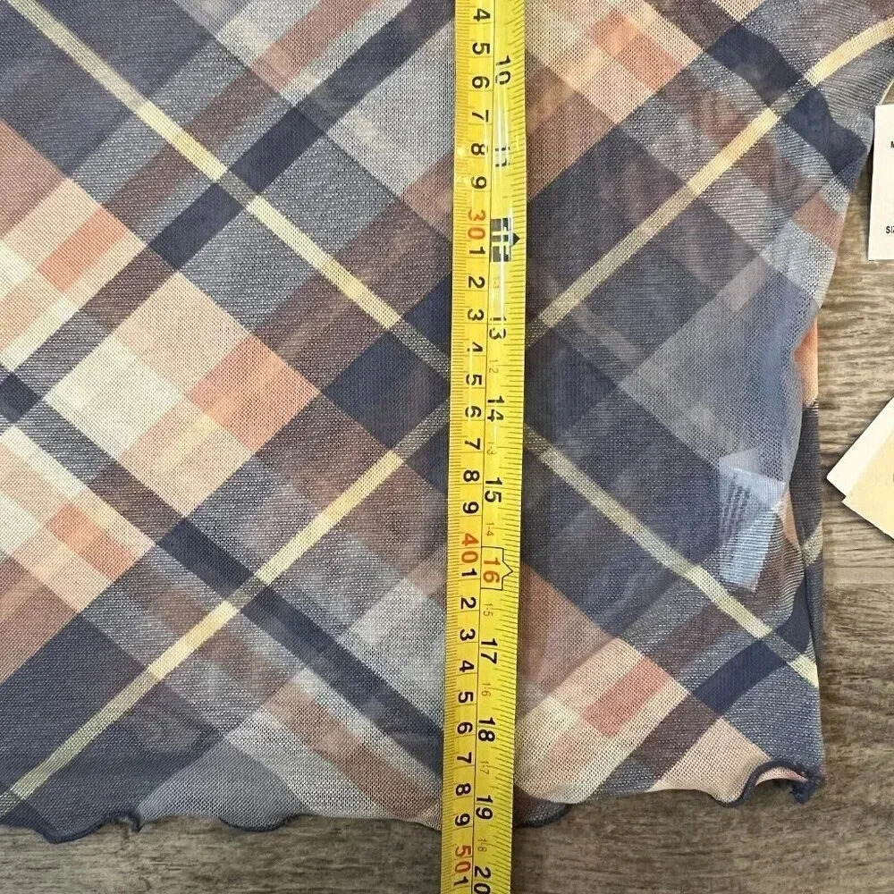 Love & Piece Sheer Cropped Top Size XL Plaid Blue Pink White Stretch NWT - Picture 9 of 9